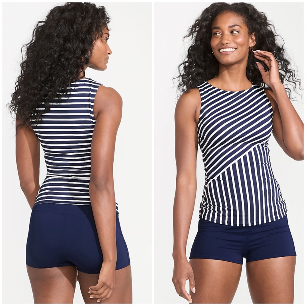 Lands end Tankini high neck WHITE BLUE - Picture 3 of 6
